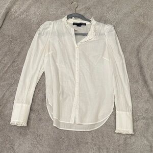 Veronica Beard White Button-Down Shirt with Ruffle Details
